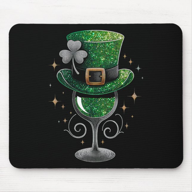 Shamrock Wine Gles Drinking St Patricks Day Irish  Mouse Pad (Front)