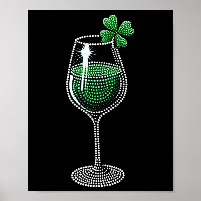 Shamrock Wine Gles Drinking St Patricks Day Irish  Poster (Front)