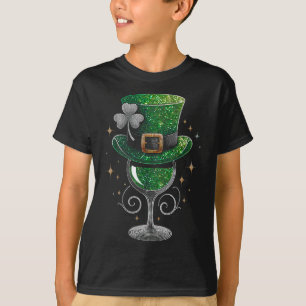 Shamrock Wine Gles Drinking St Patricks Day Irish T-Shirt