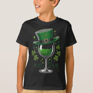 Shamrock Wine Gles Drinking St Patricks Day Irish T-Shirt