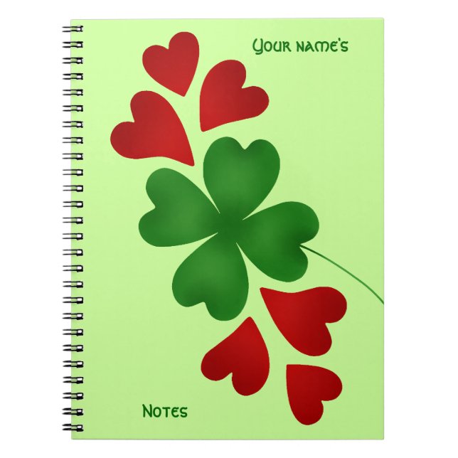 Shamrock with hearts spiral notebook (Front)