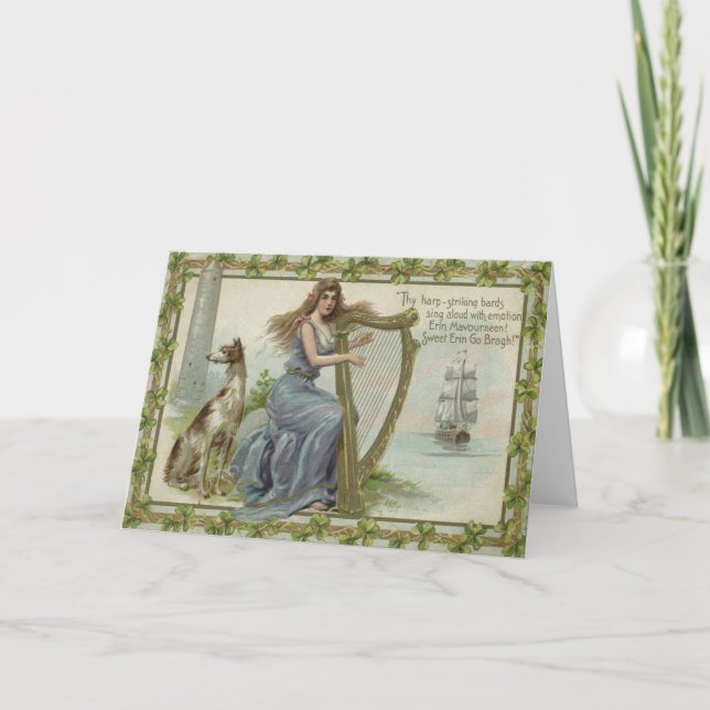 Shamrock Woman Harp Ship Tower Irish Setter Card (Front)