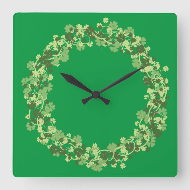 Shamrock Wreath Square Wall Clock (Front)