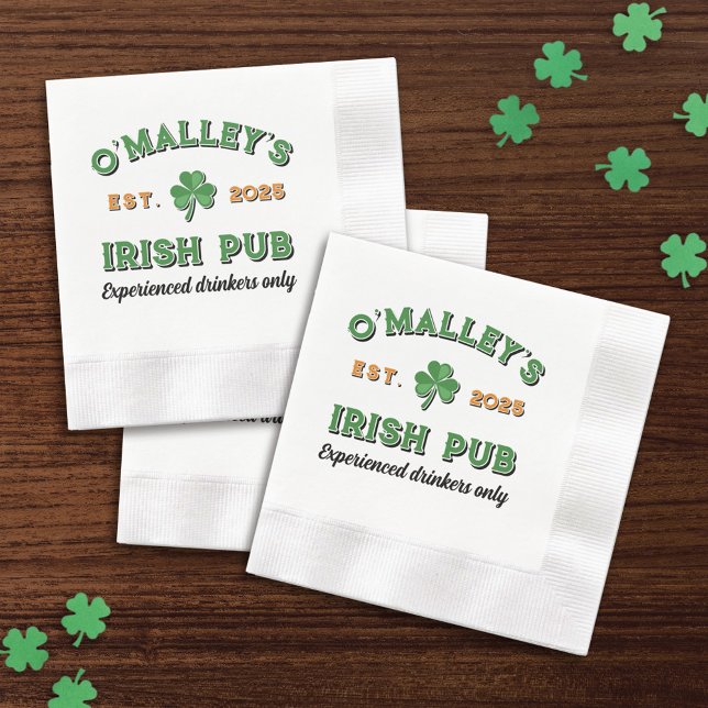 Shamrock Your Name Slogan Year Est. Irish Pub Napkin (Creator Uploaded)