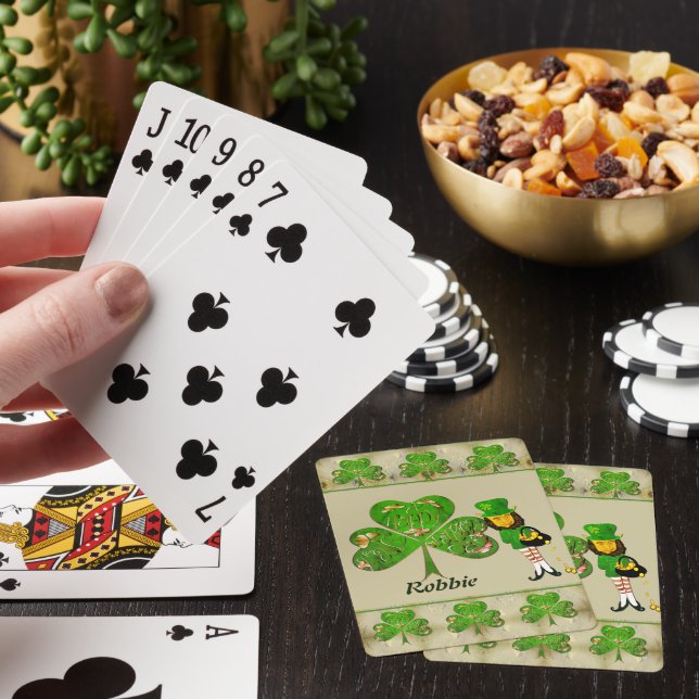Shamrocks & a Leprechaun  Playing Cards (In Situ)
