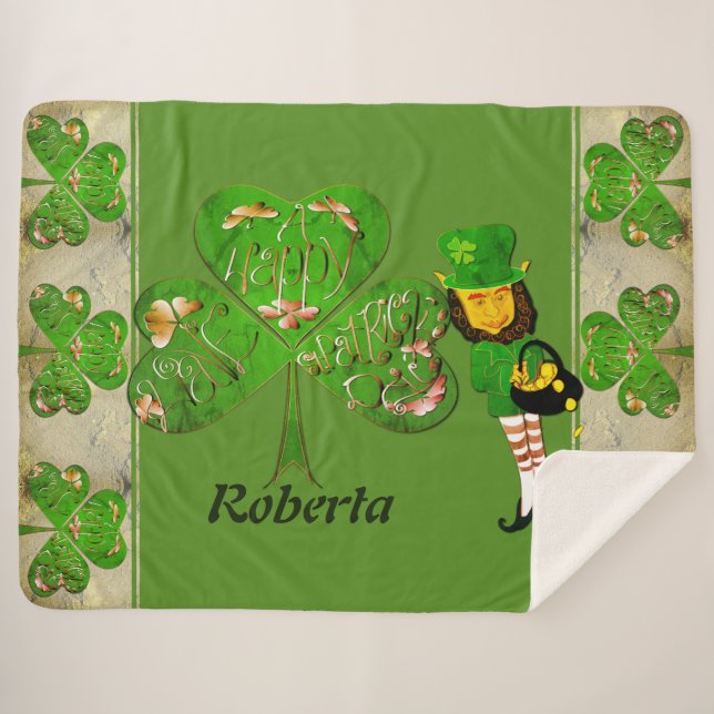 Shamrocks & a Leprechaun  Sherpa Blanket (Front (Horizontal))
