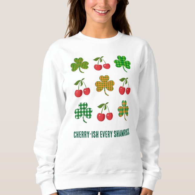SHAMROCKS AND CHERRIES Coquette St Patricks Day Sweatshirt (Front)