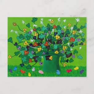 Shamrocks and Flowers and Chicks Postcard