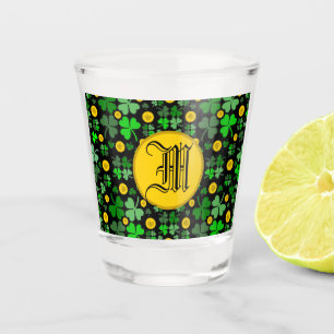 Shamrocks and Gold Coins On Black to Personalise Shot Glass