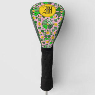 Shamrocks and Gold Coins On Pink to Personalize Golf Head Cover