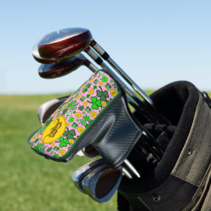 Shamrocks and Gold Coins On Pink to Personalize Golf Head Cover