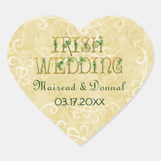 Shamrocks and Gold Irish Wedding Heart Sticker