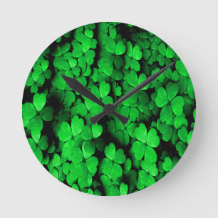 Shamrocks and Hearts Saint Patrick's Day Green Round Clock