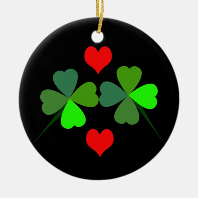 Shamrocks and Red Hearts Ornament (Front)
