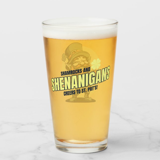 Shamrocks and Shenanigans St. Patrick's Day Pint Glass (Front Filled)