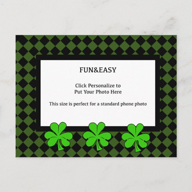 Shamrocks and Your Photo on a Green and Black Postcard (Front)
