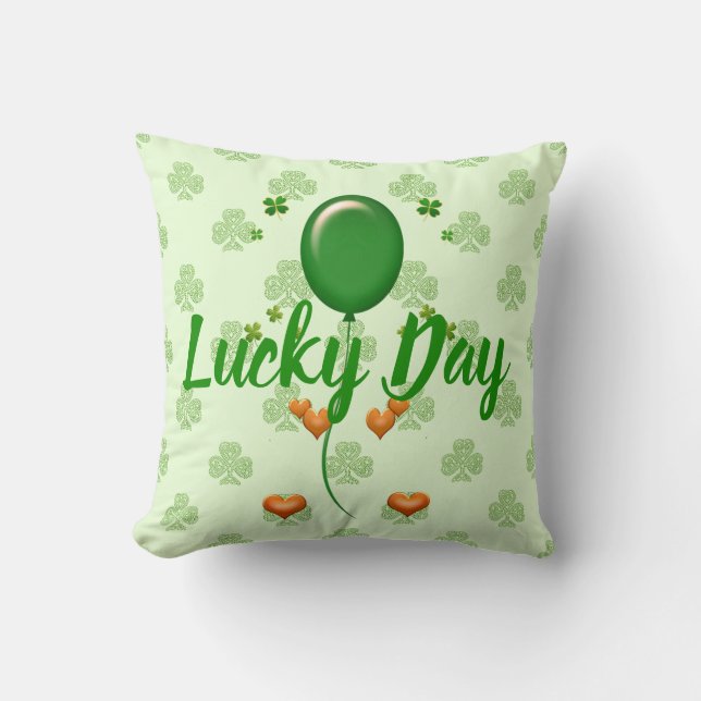 Shamrocks & Balloon St Patrick's Day Cushion (Front)