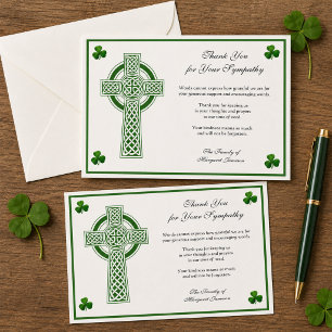 Shamrocks Catholic Irish Celtic Cross Condolence  Thank You Card