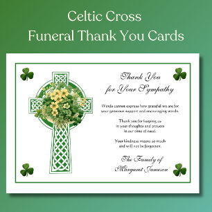 Shamrocks Catholic Irish Celtic Cross Condolence Thank You Card