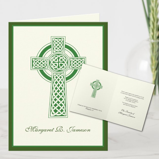Shamrocks Catholic Irish Celtic Cross Condolence Thank You Card (Creator Uploaded)