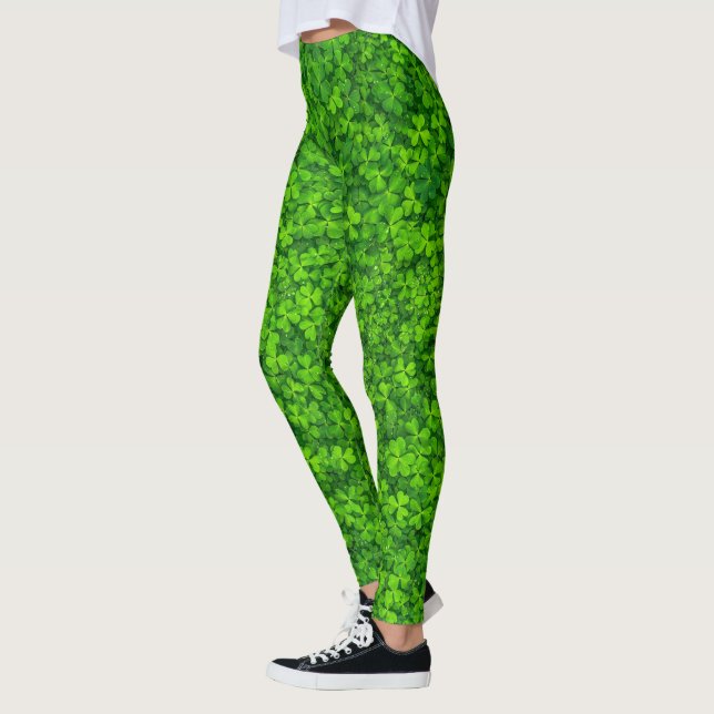 Shamrocks Clover Leaves St. Patrick's Day Festive Leggings (Left)