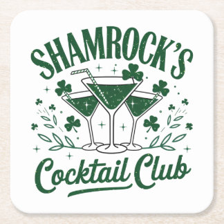 Shamrocks Cocktail Club Square Paper Coaster