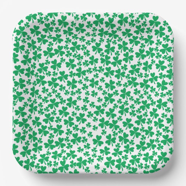 Shamrocks for St Patricks Day Paper Plate (Front)