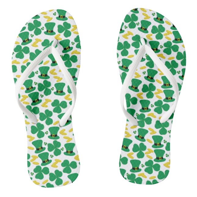 Shamrocks Gold Coins Leprechaun Hat Pattern Jandals (Footbed)