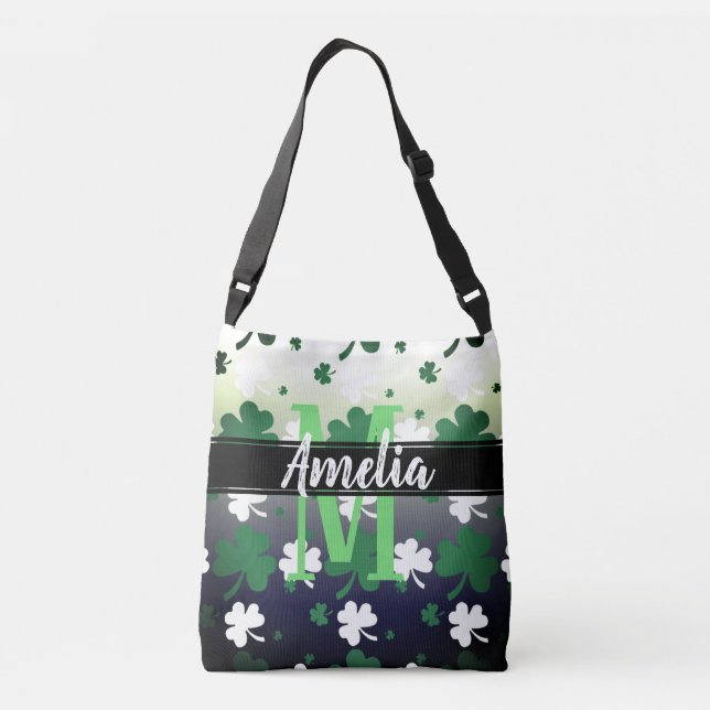Shamrocks, Green and White on Gradated Field Crossbody Bag (Back)