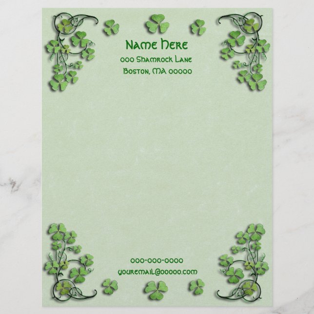 Shamrocks Green Faux Parchment Letterhead Template (Front)