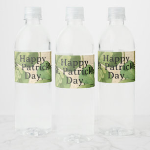 Shamrocks Happy St Patrick's Day Vintage Style Water Bottle Label