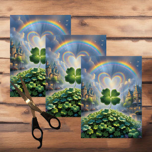 Shamrocks in a village with a rainbow in the sky tissue paper