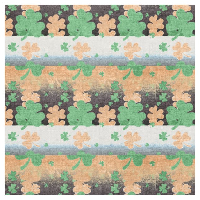 Shamrocks in Distressed Irish Flag Colours Fabric (Close Up)