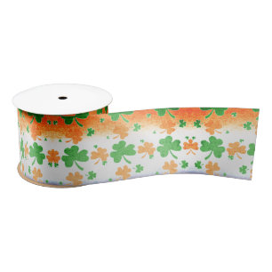 Shamrocks in Distressed Irish Flag Colours Satin Ribbon