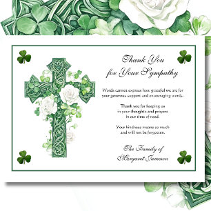 Shamrocks Irish Celtic Cross Roses Condolence Thank You Card
