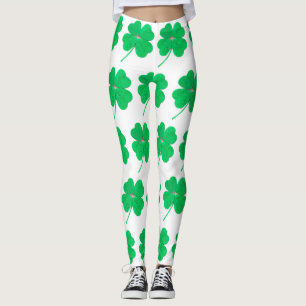 Shamrocks Irish Green St. Patricks Day White Leggings