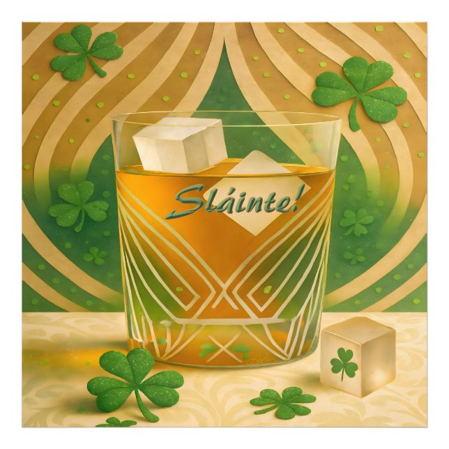 Shamrocks Irish Whiskey Tumbler "Sláinte!" Photo Print (Front)