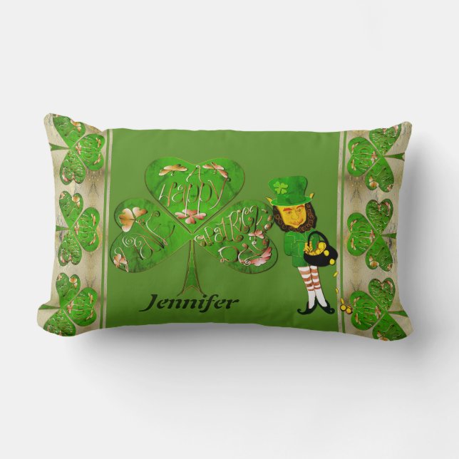 Shamrocks Leprechaun St. Patrick's Lumbar Cushion (Front)