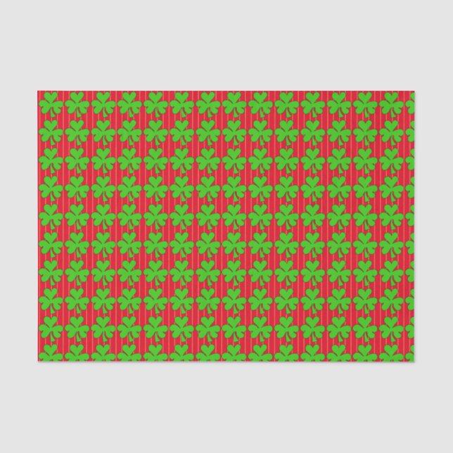 Shamrocks on red lined tissue paper (Front)