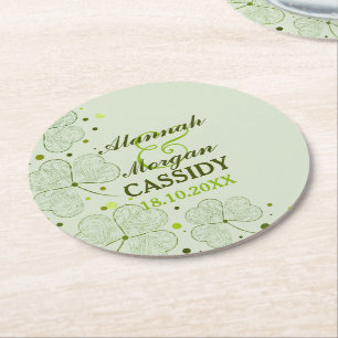 Shamrocks Polka Dots Irish Wedding Paper Coasters
