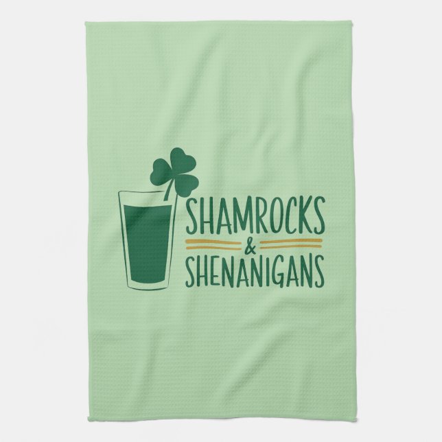 Shamrocks & Shenanigans: St. Patrick's Day Design  Tea Towel (Vertical)