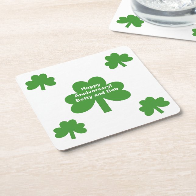 Shamrocks  square paper coaster (Angled)