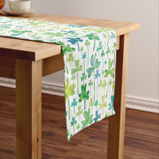 Shamrocks St. Patrick's Day Green White Short Table Runner