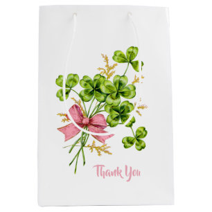 Shamrocks Vintage Cute Pink Lucky Girl Baby Shower Medium Gift Bag