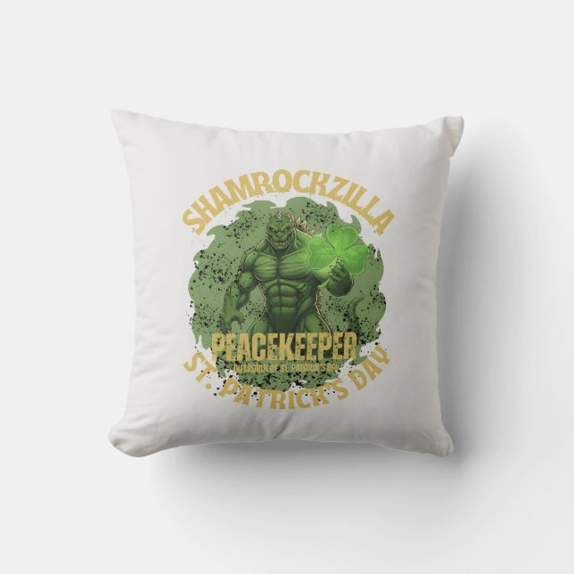 Shamrockzilla Peacekeeper: St. Patrick’s Day Kaiju Cushion (Front)