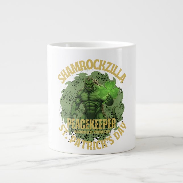 Shamrockzilla Peacekeeper: St. Patrick’s Day Kaiju Large Coffee Mug (Front)