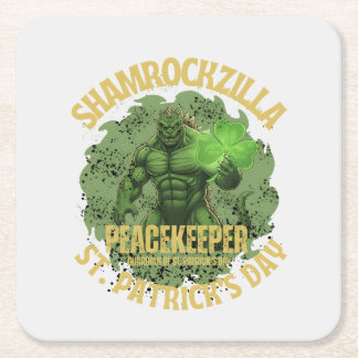 Shamrockzilla Peacekeeper: St. Patrick’s Day Kaiju Square Paper Coaster