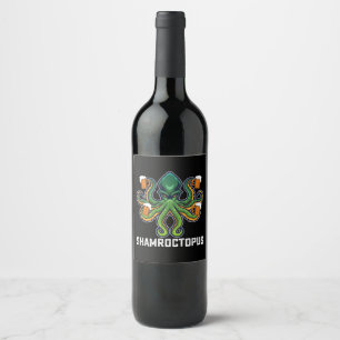 Shamroctopus Octopus Lover St Patrick's Day Wine Label