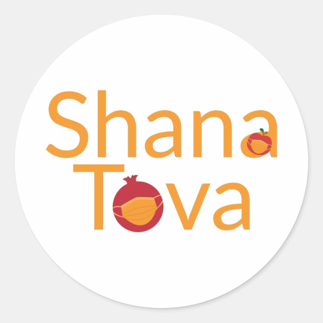 Shana Tova, apple pomegranate wearing face mask Classic Round Sticker (Front)