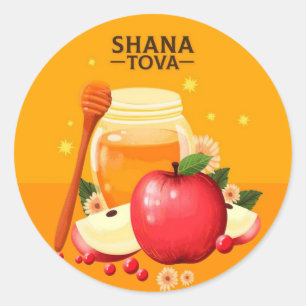 Shana Tova Apples & Honey Illustration Modern Classic Round Sticker